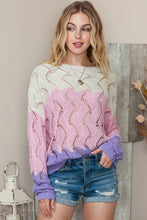 Load image into Gallery viewer, Round Neck Openwork Dropped Shoulder Sweater
