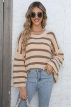 Load image into Gallery viewer, Round Neck Dropped Shoulder Striped Sweater
