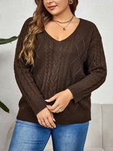 Load image into Gallery viewer, Plus Size V-Neck Cable-Knit Long Sleeve Sweater
