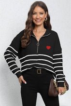 Load image into Gallery viewer, Striped Zip-Up Long Sleeve Ribbed Sweater
