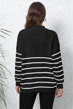 Load image into Gallery viewer, Striped Zip-Up Long Sleeve Ribbed Sweater
