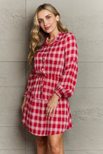 Last inn bildet i Galleri-visningsprogrammet, Plaid Band Collar Drawstring Shirt Dress
