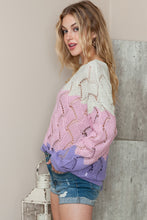 Load image into Gallery viewer, Round Neck Openwork Dropped Shoulder Sweater
