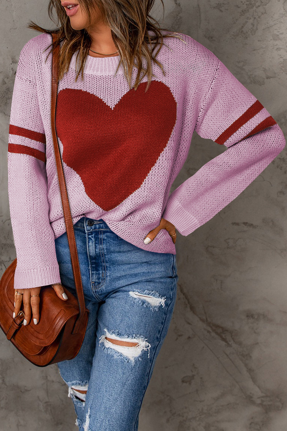 Heart Graphic Round Neck Sweater