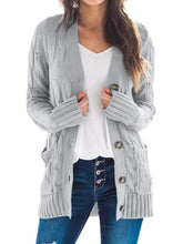 Load image into Gallery viewer, Cable-Knit Buttoned Cardigan with Pockets
