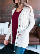 Load image into Gallery viewer, Cable-Knit Buttoned Cardigan with Pockets
