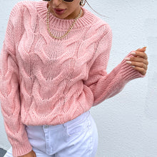 Load image into Gallery viewer, Cable-Knit Round Neck Long Sleeve Sweater
