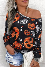 Load image into Gallery viewer, One Shoulder Jack-O&#39;-Lantern Graphic Sweatshirt
