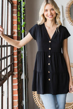 Load image into Gallery viewer, Heimish Full Size Buttoned V-Neck Tiered Top
