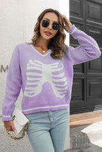 Load image into Gallery viewer, Skeleton Pattern V-Neck Long Sleeve Pullover Sweater
