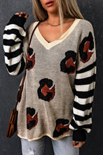 Load image into Gallery viewer, Striped V-Neck Drop Shoulder Sweater
