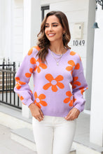 Last inn bildet i Galleri-visningsprogrammet, Floral Print Round Neck Dropped Shoulder Pullover Sweater
