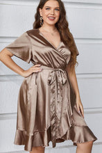 Load image into Gallery viewer, Plus Size Belted Ruffled Surplice Dress
