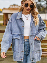 Load image into Gallery viewer, Dropped Shoulder Denim Jacket with Pockets
