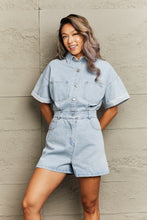 Load image into Gallery viewer, Collared Neck Denim Romper with Pockets
