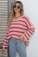 Load image into Gallery viewer, Round Neck Dropped Shoulder Striped Sweater
