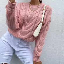 Load image into Gallery viewer, Cable-Knit Round Neck Long Sleeve Sweater
