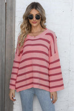 Load image into Gallery viewer, Round Neck Dropped Shoulder Striped Sweater
