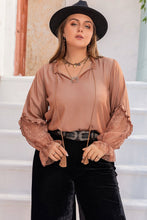 Load image into Gallery viewer, Plus Size Tie Neck Flounce Sleeve Blouse
