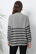 Load image into Gallery viewer, Striped Zip-Up Long Sleeve Ribbed Sweater
