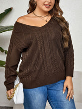 Load image into Gallery viewer, Plus Size V-Neck Cable-Knit Long Sleeve Sweater
