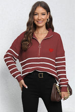 Load image into Gallery viewer, Striped Zip-Up Long Sleeve Ribbed Sweater
