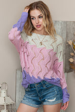 Load image into Gallery viewer, Round Neck Openwork Dropped Shoulder Sweater
