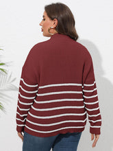 Load image into Gallery viewer, Plus Size Zip-Up Striped Sweater
