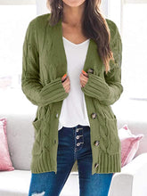 Load image into Gallery viewer, Cable-Knit Buttoned Cardigan with Pockets
