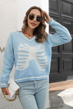 Load image into Gallery viewer, Skeleton Pattern V-Neck Long Sleeve Pullover Sweater
