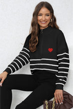 Load image into Gallery viewer, Striped Zip-Up Long Sleeve Ribbed Sweater
