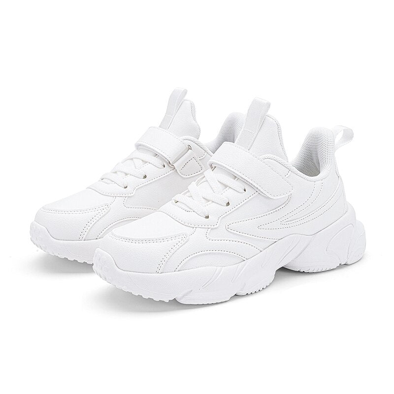 Girls casual shoes autumn leather non-slip waterproof white pink sports shoes school running shoes