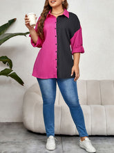 Load image into Gallery viewer, Plus Size Contrast Color Roll-Tap Sleeve Shirt
