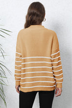 Load image into Gallery viewer, Striped Zip-Up Long Sleeve Ribbed Sweater
