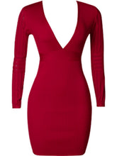 Load image into Gallery viewer, Ribbed Deep V Long Sleeve Mini Bandage Dress
