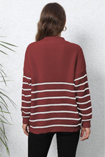 Load image into Gallery viewer, Striped Zip-Up Long Sleeve Ribbed Sweater
