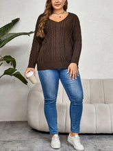 Load image into Gallery viewer, Plus Size V-Neck Cable-Knit Long Sleeve Sweater
