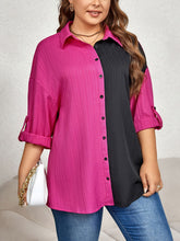 Load image into Gallery viewer, Plus Size Contrast Color Roll-Tap Sleeve Shirt
