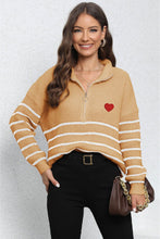 Load image into Gallery viewer, Striped Zip-Up Long Sleeve Ribbed Sweater
