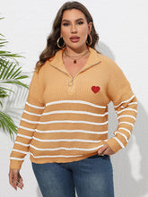 Load image into Gallery viewer, Plus Size Zip-Up Striped Sweater
