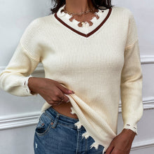 Load image into Gallery viewer, Frayed Detail V-Neck Sweater
