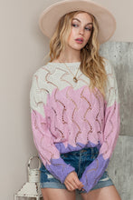 Load image into Gallery viewer, Round Neck Openwork Dropped Shoulder Sweater
