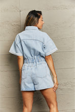 Load image into Gallery viewer, Collared Neck Denim Romper with Pockets
