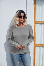 Load image into Gallery viewer, Round Neck Long Sleeve Waffle-Knit Sweater
