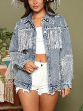 Last inn bildet i Galleri-visningsprogrammet, Fringe Detail Long Sleeve Denim Jacket
