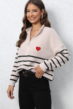 Load image into Gallery viewer, Striped Zip-Up Long Sleeve Ribbed Sweater
