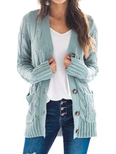 Load image into Gallery viewer, Cable-Knit Buttoned Cardigan with Pockets
