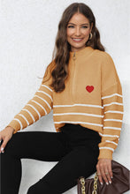 Load image into Gallery viewer, Striped Zip-Up Long Sleeve Ribbed Sweater
