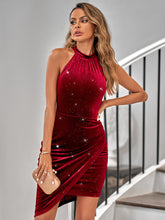 Load image into Gallery viewer, Glitter Grecian Tulip Hem Dress
