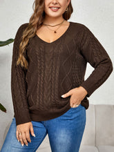 Load image into Gallery viewer, Plus Size V-Neck Cable-Knit Long Sleeve Sweater
